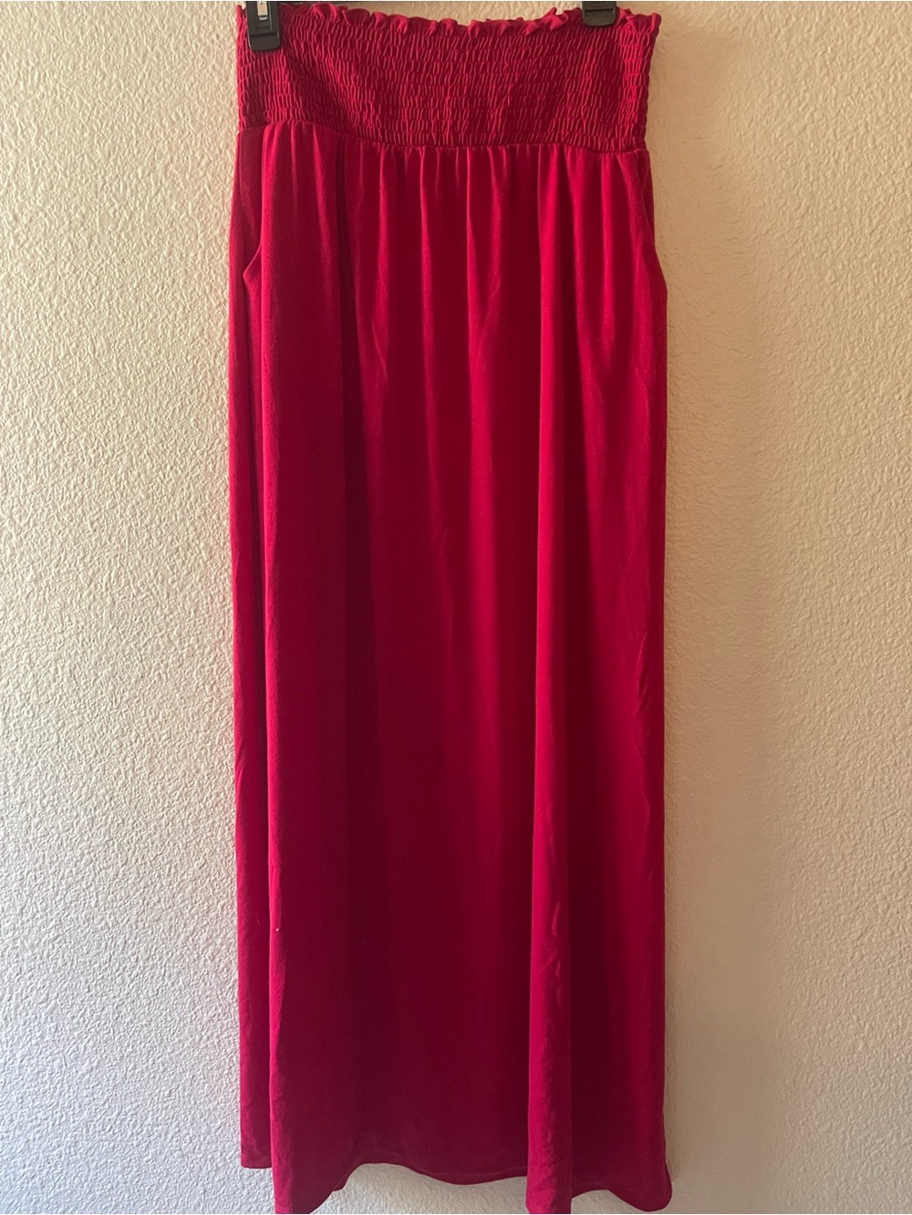 Zenana Outfitters Bright Red Smocked-Waist Maxi Skirt
